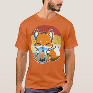 Camiseta Boba Fox Bebendo Kawaii Pé Japonês Boba Tea Bub