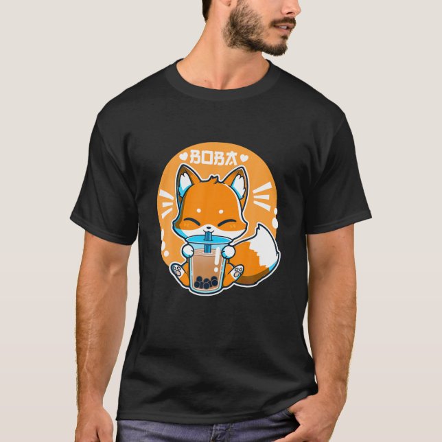 Camiseta Boba Fox Drinking Kawaii Japanese Fox Bubble Milk (Frente)