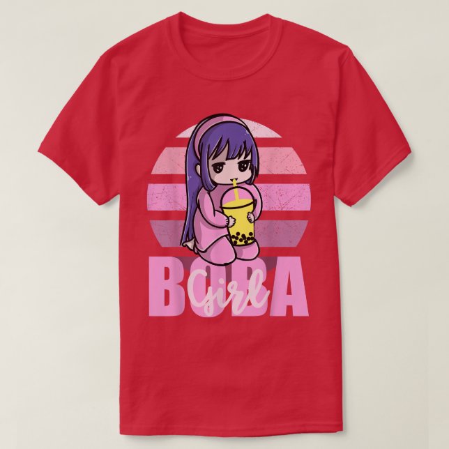 Camiseta Boba Girl Kawaii Anime Retro strawberry Sunset Gir (Frente do Design)