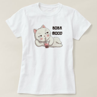 Camiseta Boba Mood Kawaii Gato Preguiçoso Estilo Japonês