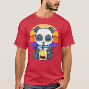 Camiseta Boba Panda Bebendo Boba Tea Bubble Panda Kawaii J