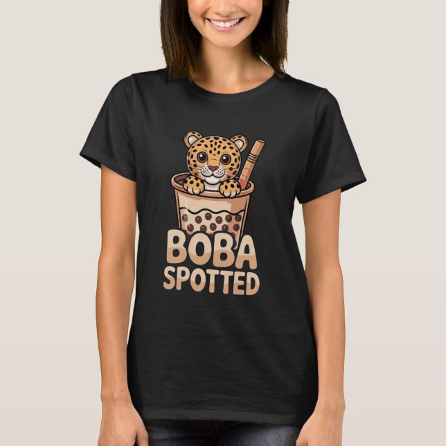 Camiseta Boba Spotted Funny Leopard Bubble Milk Tea Pun Kaw (Frente)