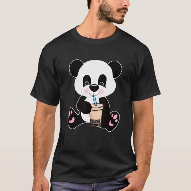 Camiseta Boba Tapioca Pérolas Bolhas Leite Tea Beber Panda (Frente)