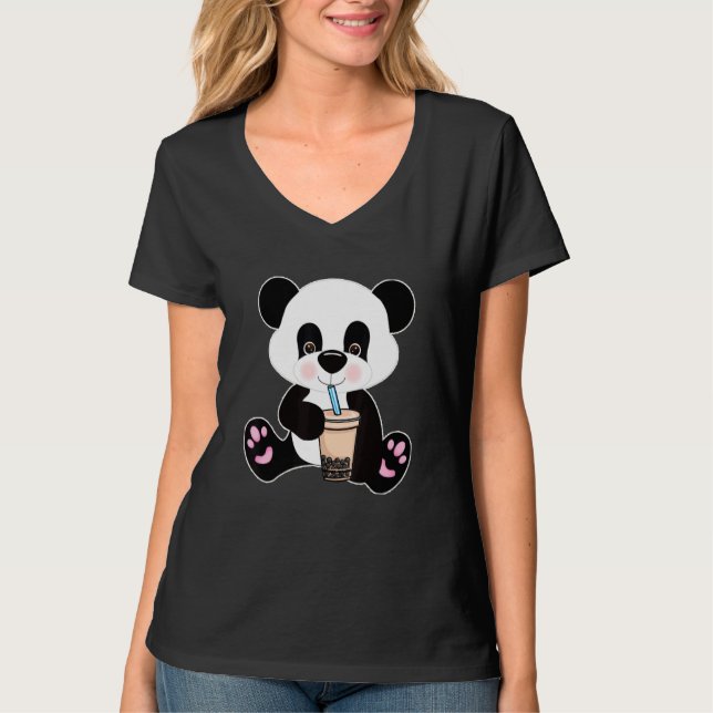 Camiseta Boba Tapioca Pérolas Bolhas Leite Tea Beber Panda (Frente)