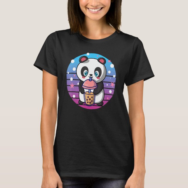 Camiseta Boba Tapioca Pérolas Bolhas Leite Tea Beber Panda  (Frente)