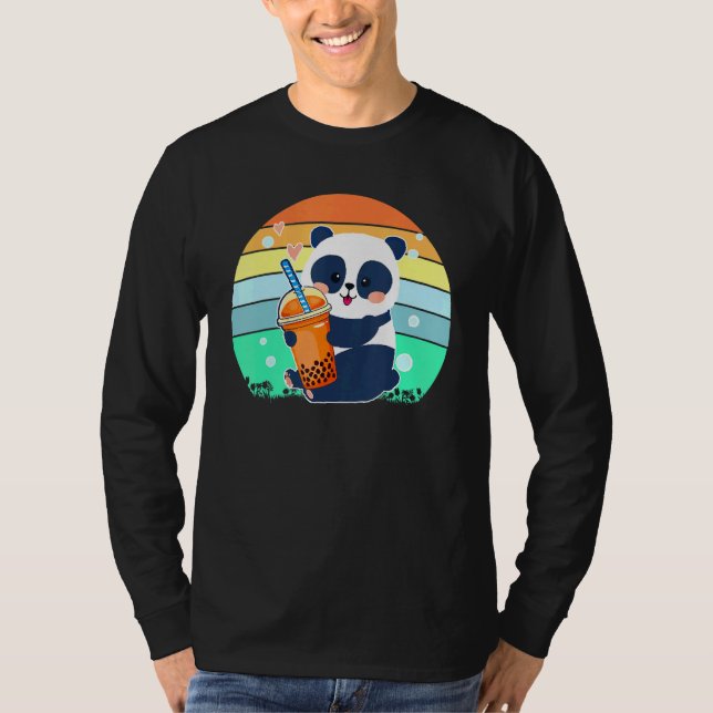 Camiseta Boba Tapioca Pérolas Bolhas Leite Tea Beber Panda  (Frente)