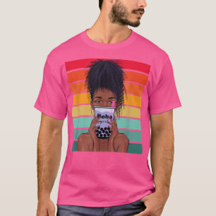 Camiseta Boba Tea Black Woman Anime Kawaii Girl Boba Women'