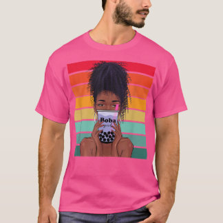 Camiseta Boba Tea Black Woman Anime Kawaii Girl Boba Women'