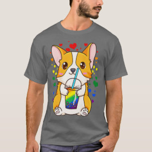 Camiseta Boba Tea Bubble Tea Cute Kawaii Corgi Rainbow Prid