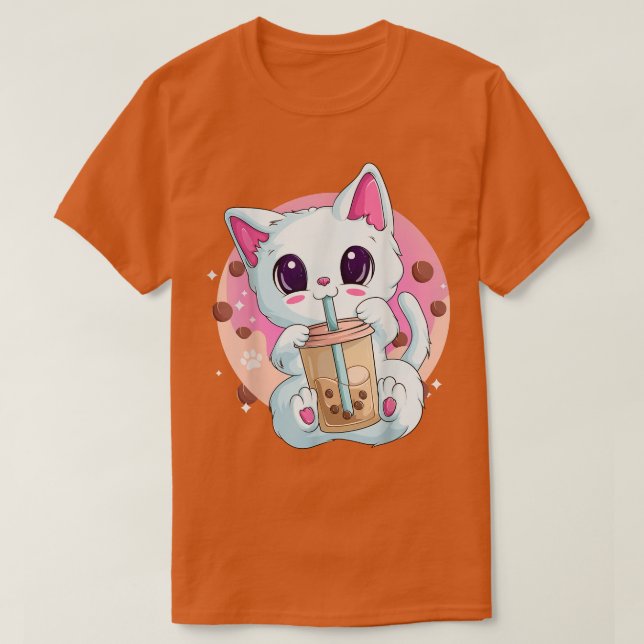 Camiseta Boba Tea Cat Animes Para Mulheres, Kawaii Bubble (Frente do Design)