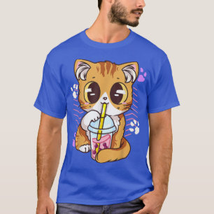 Camiseta Boba Tea Cat Bubble Tea Kawaii Anime Japonesa