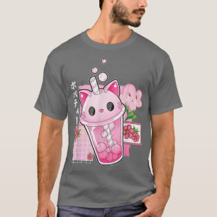 Camiseta Boba Tea Cat Bubble Tea Kawaii Anime Japonesa
