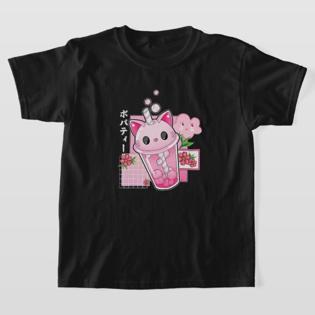 Camiseta Boba Tea Cat Bubble Tea Kawaii Anime Japonesa (Postura )