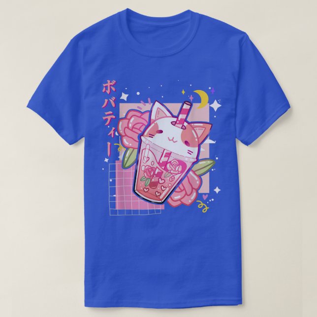 Camiseta Boba Tea Cat Bubble Tea Kawaii Anime Japonesa (Frente do Design)