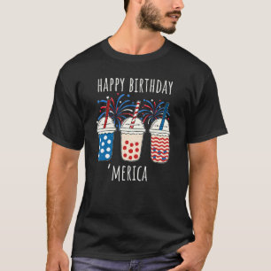 Camiseta Boba Tea Happy Birthday Merica Red White Blue 4º
