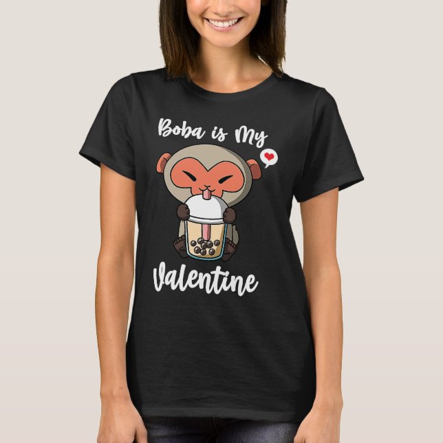 Camiseta Boba Tea is My Valentine Macaque Monkey Anti Valen (Frente)