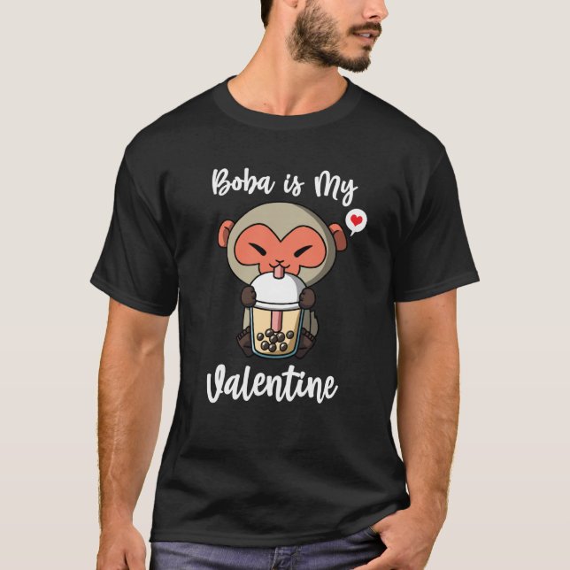 Camiseta Boba Tea is My Valentine Macaque Monkey Anti Valen (Frente)