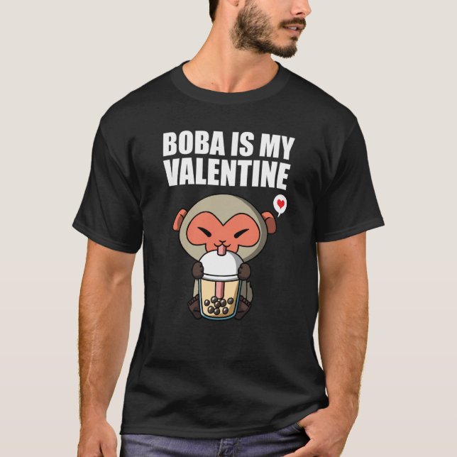 Camiseta Boba Tea is My Valentine Macaque Monkey Anti Valen (Frente)
