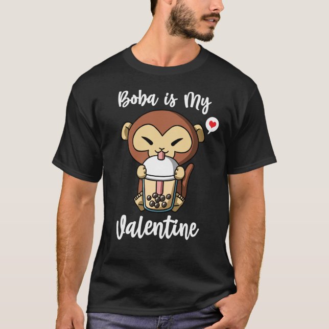 Camiseta Boba Tea is My Valentine Monkey Anti Valentines Da (Frente)