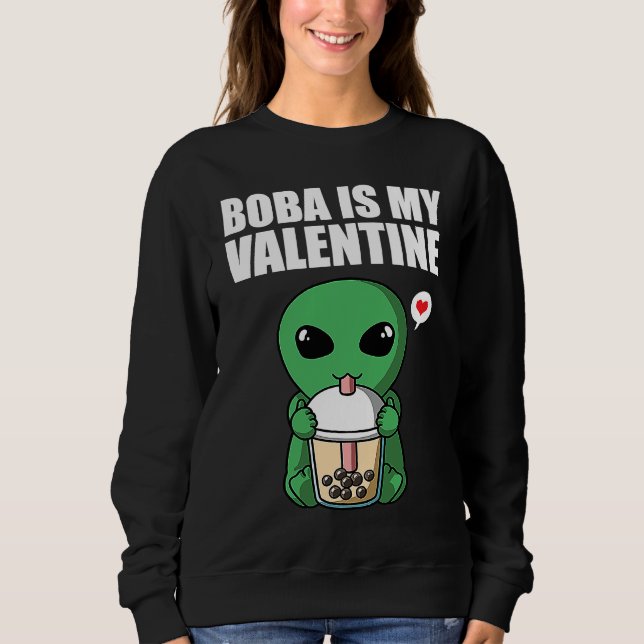 Camiseta Boba Tea is My Valentine UFO Alien Anti Valentines (Frente)