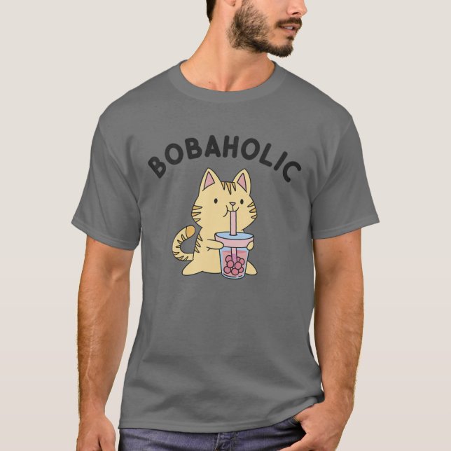 Camiseta Bobaholic Cat Kawaii Bubble milk Boba Tea (Frente)