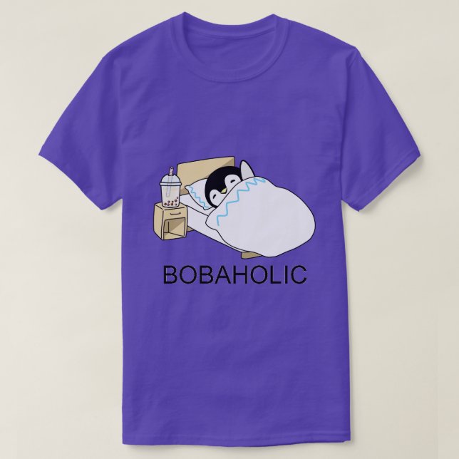Camiseta Bobaholic Little Penguin g in Bed com alguma Boba (Frente do Design)