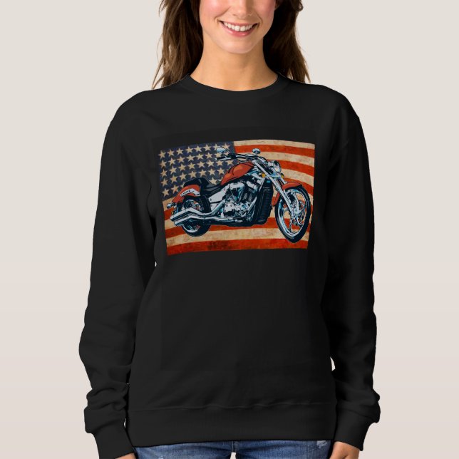 Camiseta Bobber Motorcycle 4th of July American Flag  Rider (Frente)