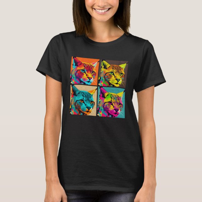 Camiseta Bobcat Pop Illustration Colorful Animal Women Men  (Frente)
