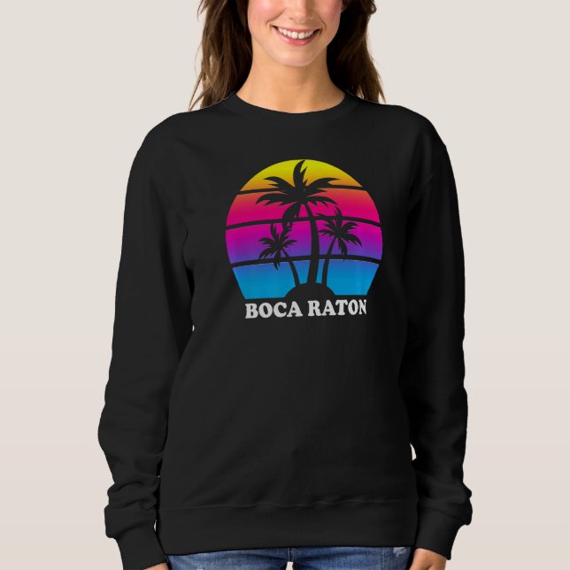 Camiseta Boca Raton Florida Retro Palm Tree Sunset Vacine (Frente)