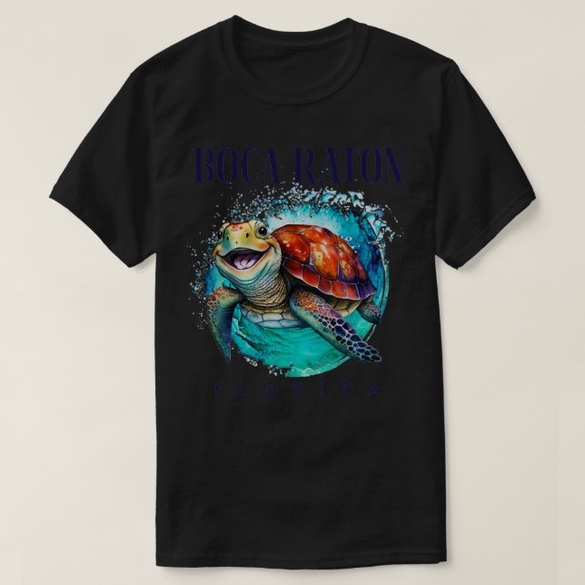 Camiseta Boca Raton Florida Watercolor Happy Sea Turtle (Frente do Design)