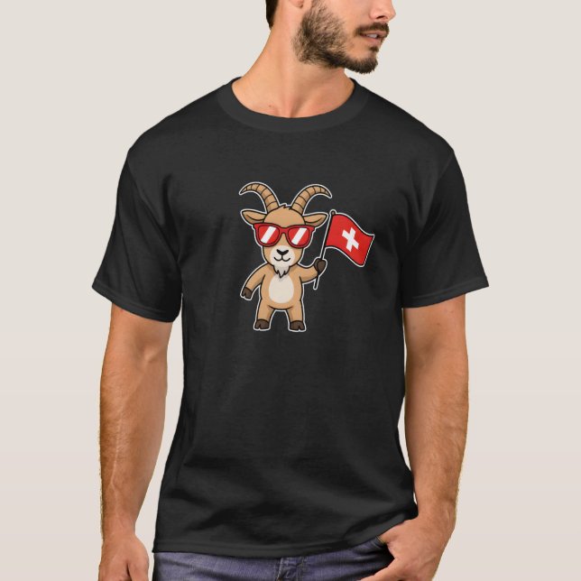 Camiseta Bode design da cabra da montanha da Suíça Bandeira (Frente)