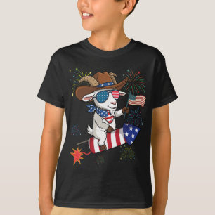 Camiseta Bode Patriótico do Dia 4 de Julho Foguete & Fogos