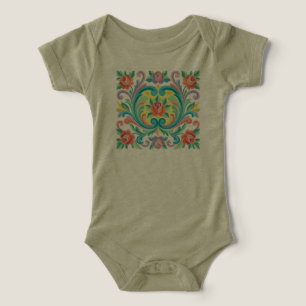 Camiseta Body de Bebê de Arte Floral Rosemaling Norueguesa