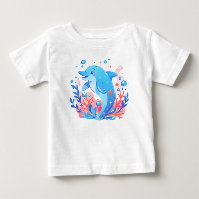 Camiseta Body de Bebê Golfinho Azul Adorável (Frente)