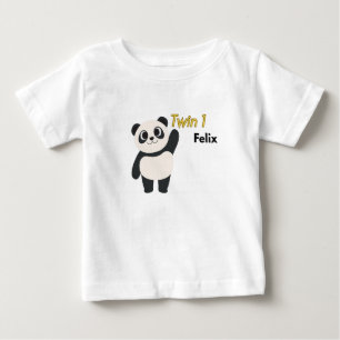 Camiseta Body de Bebê Panda Personalizado Gêmeo 1