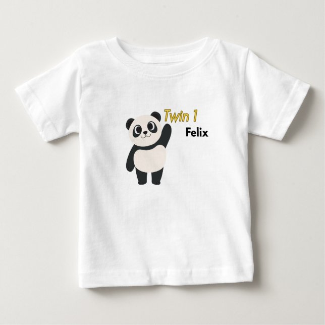 Camiseta Body de Bebê Panda Personalizado Gêmeo 1 (Frente)