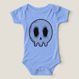 Camiseta Body Infantil Azul Claro Pastel Goth Caveira Edgy