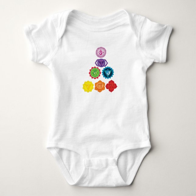 Camiseta Bodysuit do jérsei do bebê da ioga de sete Chakra (Frente)