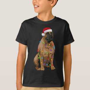 Camiseta Boerboel Natal Luz Xmas Cachorro Sobre Papai Noel