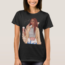 Camiseta Bohemian Faux Glitter Girl Red Hair Brown Pink