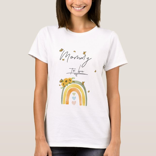 Camiseta Boho Arco-íris Com Girassóis Mamãe-de-vir  (Frente)