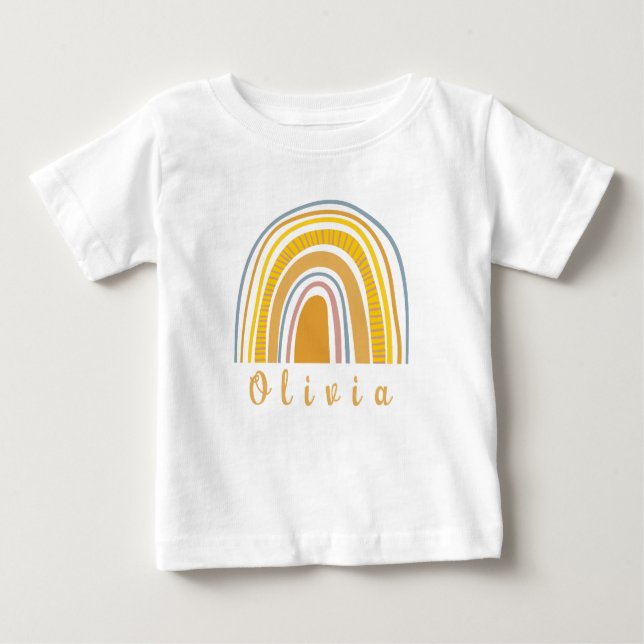 Camiseta Boho Arco-íris com Nome Personalizado Whimsical (Frente)