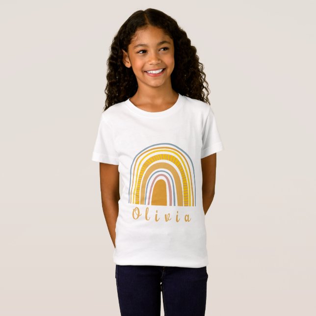 Camiseta Boho Arco-íris com Nome Personalizado Whimsical (Frente Completa)