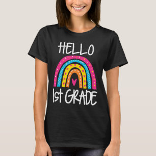 Camiseta Boho Arco-íris Olá 1ª Série Primeiro Dia Escola Pr