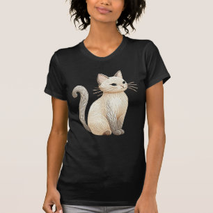 Camiseta Boho Bordado de Gato Beige Gatinho no Gráfico Pret