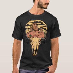 Camiseta Boho Bull Caveira Deserto Sunset Roam Free Western