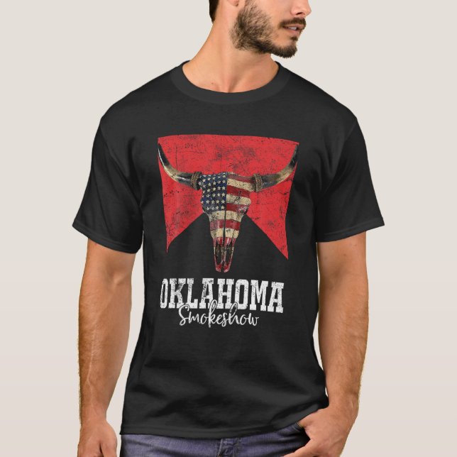 Camiseta Boho Bull Skull Cow Oklahoma Smokeshow Western Cou (Frente)