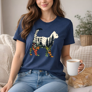 Camiseta Boho Cat Plants Floral Nature Tee for Cat Lovers 