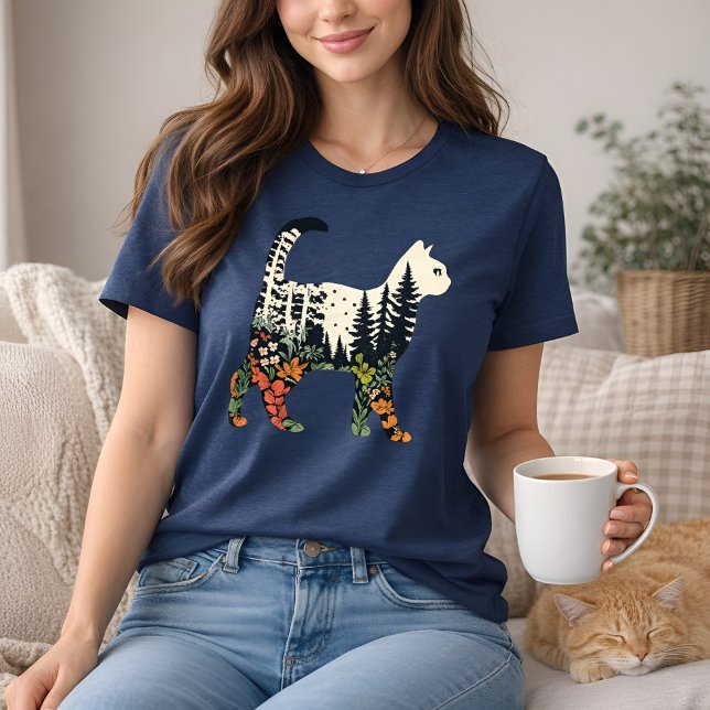 Camiseta Boho Cat Plants Floral Nature Tee for Cat Lovers  (Criador carregado)