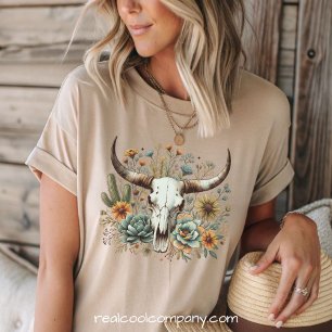 Camiseta Boho Caveira de Vaca Vibrações do Deserto